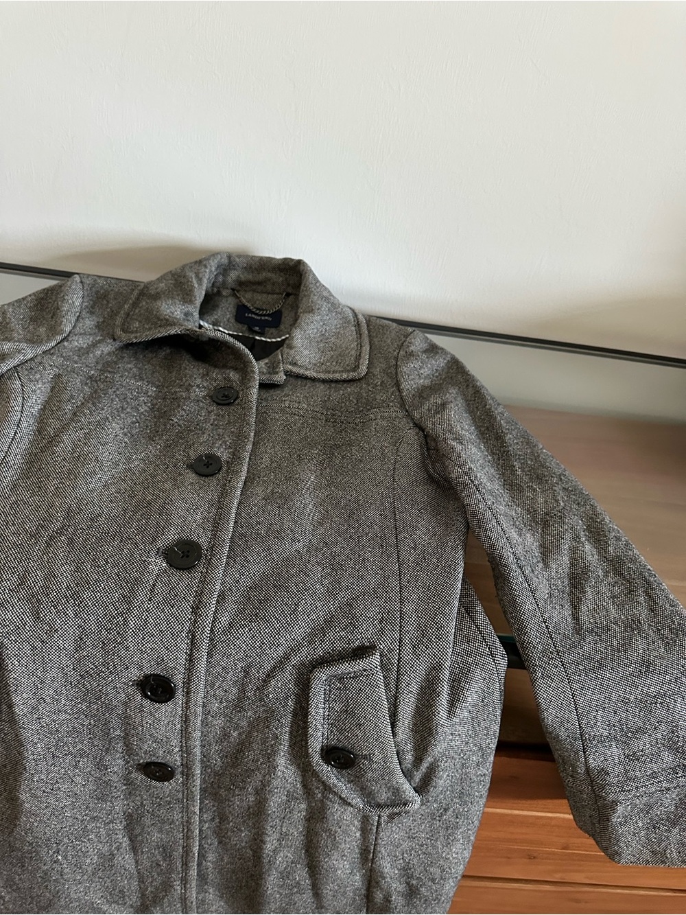 Lands End Grey Black Marl Wool Military Pea Coat Button Winter Size 10 - Picture 4 of 9